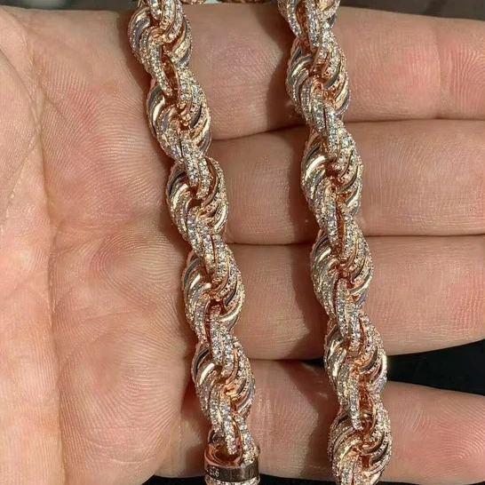 Мужской браслет 9 мм из натурального серебра и 14 карат розового золота с муассанитом главный камень модные ювелирные изделия для мужчин