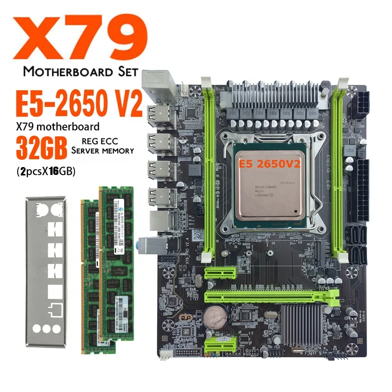 Материнская плата LGA 2011 X79 pro с комплектом процессоров E5 2650V2 2 шт. * 16 ГБ = 32 ГБ DDR3 Sever память Lga2011 x79 материнская плата Combo