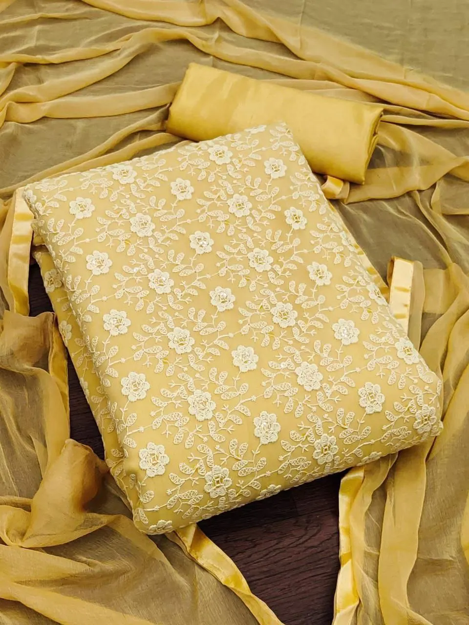 geoegette sequenece dress materials suit with siffly work