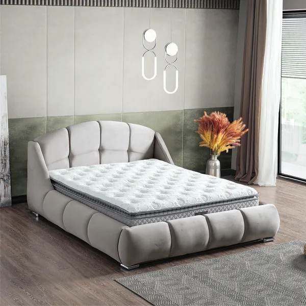 Luxury King-Size Bed with Storage Solid Wood Frame and Fabric Upholstery Wooden Sofa Bed for Home or Apartment Use