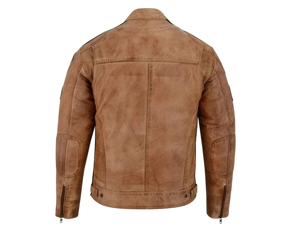 Custom Vintage Tan Brown Waxed Leather Motorcycle Jacket - Casual Style with CE Protection Ideal Gift for Men