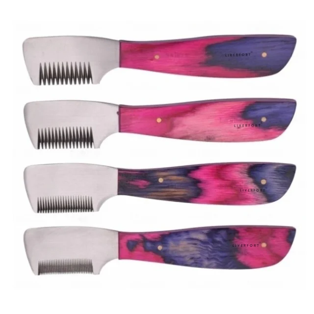 Wholesale Stripping knifes Set 4pcs Pet Grooming Scissors Wooden Handle Dog Carding Comb Fox Cat Coat Rakes Stripping Terriers