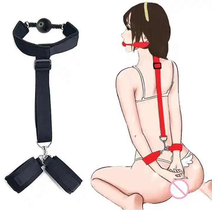 YPM Restraints For Sex Toy For Woman Bdsm Ball Mouth Gag With Leather Handcuffs Sm Kit Adult Sex Bondage For Couples