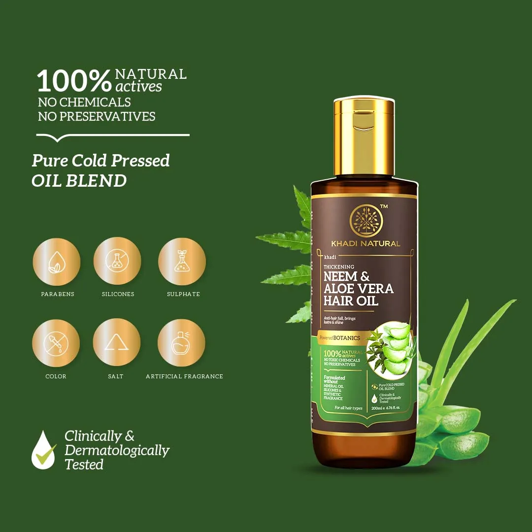 KHADI NATURAL NEEM & ALOEVERA WITH WHEAT GERM HAIR OIL - POWERED BOTANICS