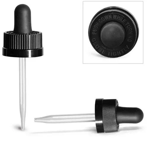 Factory OEM 28/410 Ribbed closure plastic dropper cap Straight Tip 2ml clear glass dropper black cap Pipette with large diameter
