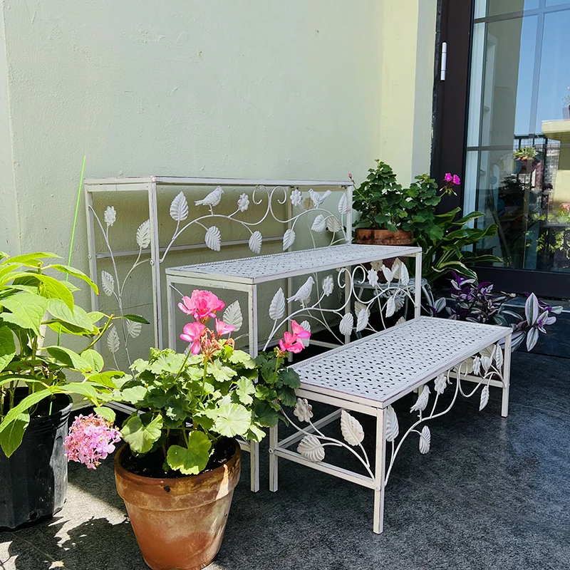 Antique 3 Tier Antique Stackable Iron Metal Flower Pot Plant Flower Stand Holder Racks