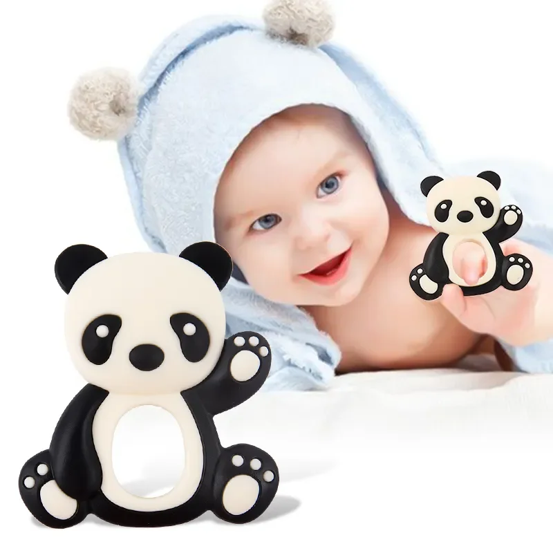 2023 Wholesale Food Grade Children Kid Chew Toy Teether Sensory Bear Panda Animal Bpa Free Silicone Baby Teethers Toy For Babies