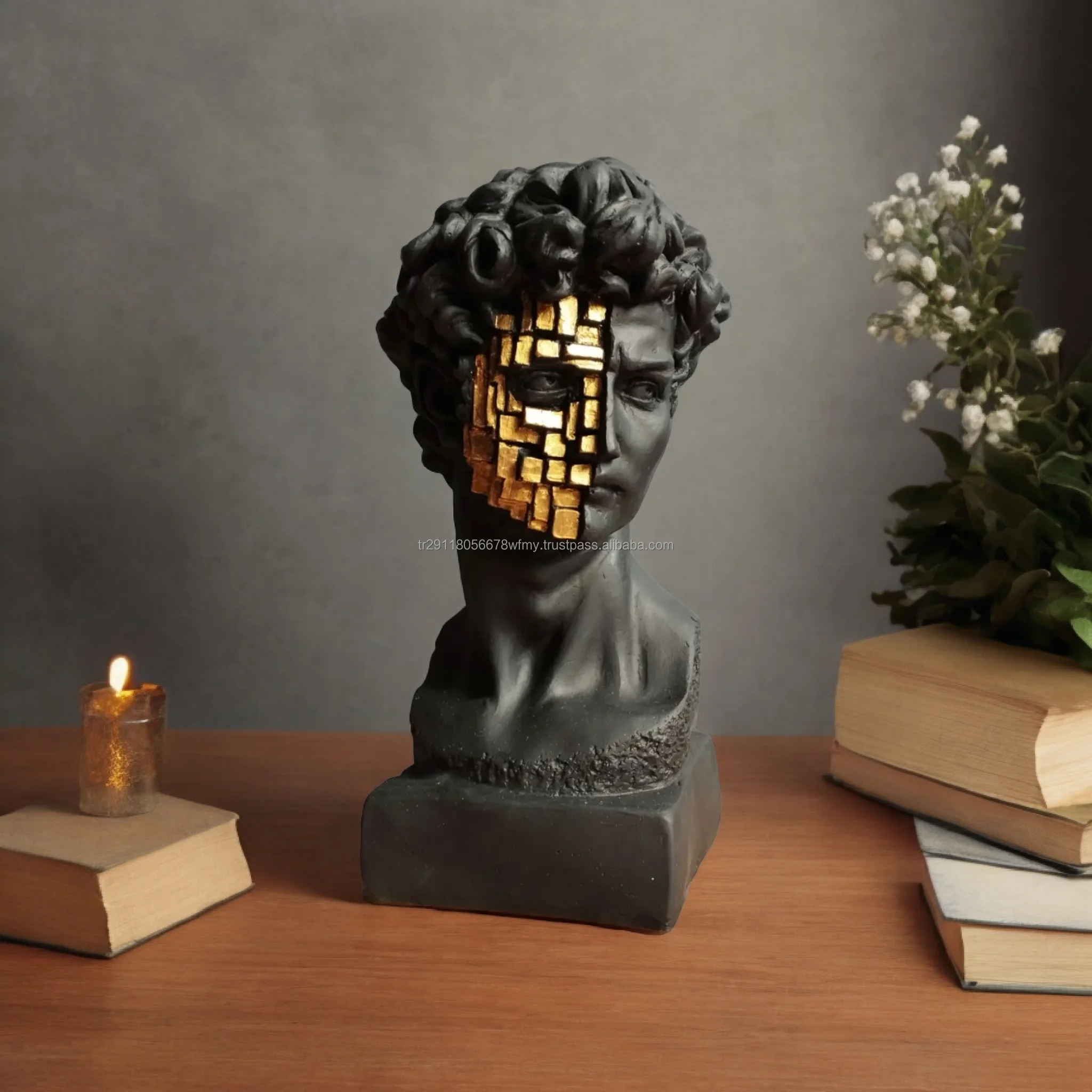 Modern Home Decoration Luxury Style David Bust Statue Ancient Greek Decor Resin Art Objects for Shelf Decor Home Fashion