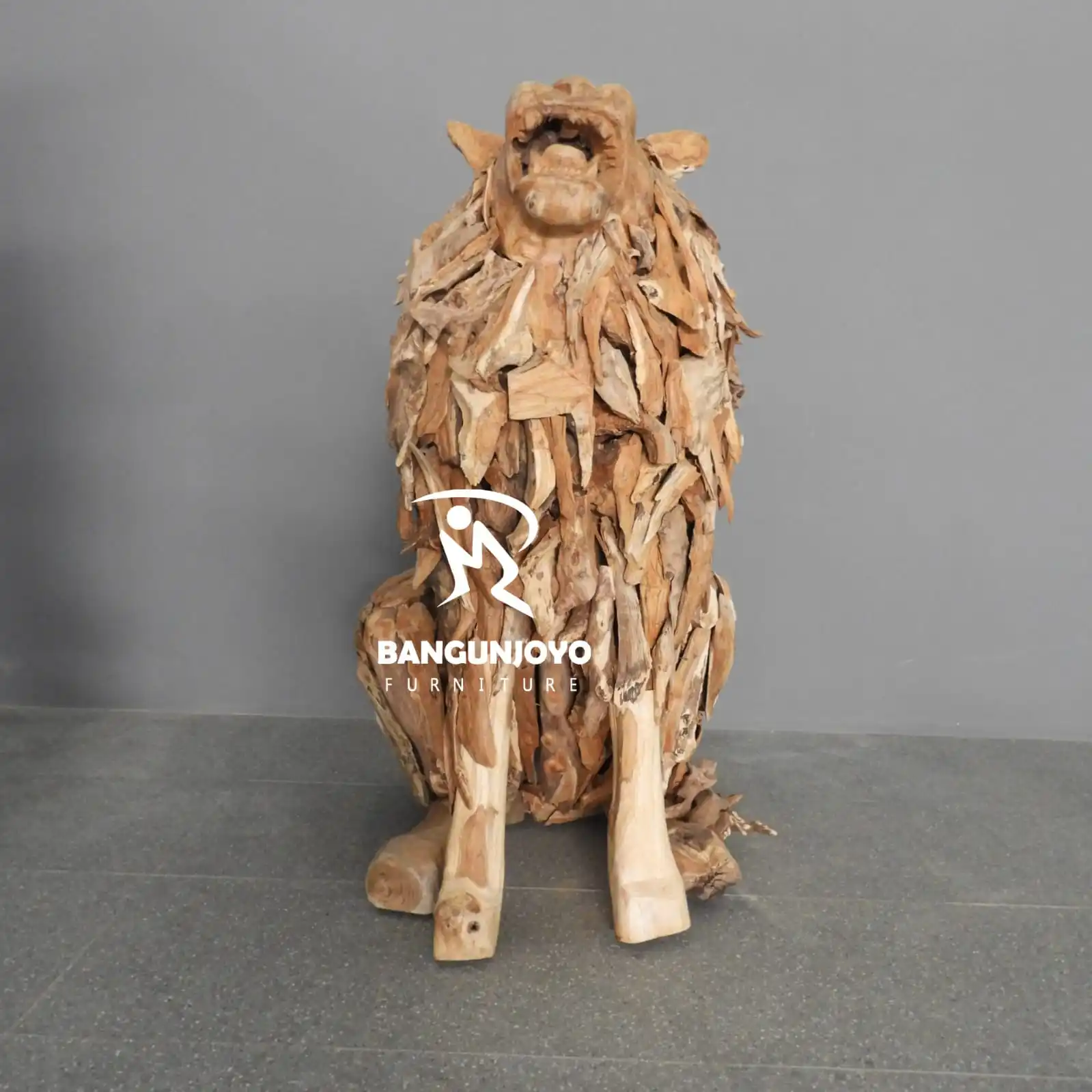Driftwood Animal Sculpture Decor Outdoor Wooden Crate Rustic Craft Items Solid Teak Wood Natural Wood Color Carved Display T/T