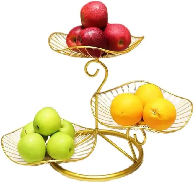 Fruit Basket Fruit Basket for Kitchen Counter Kitchen Counter Metal Wire Storage Basket Fruits Stand Holder Organizer Gold