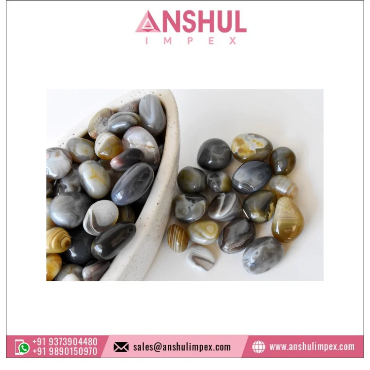 Hot Selling Top Quality Grey Color Multiple Usage Crystal Stone Healing Botswana Agate A Tumbled Stones