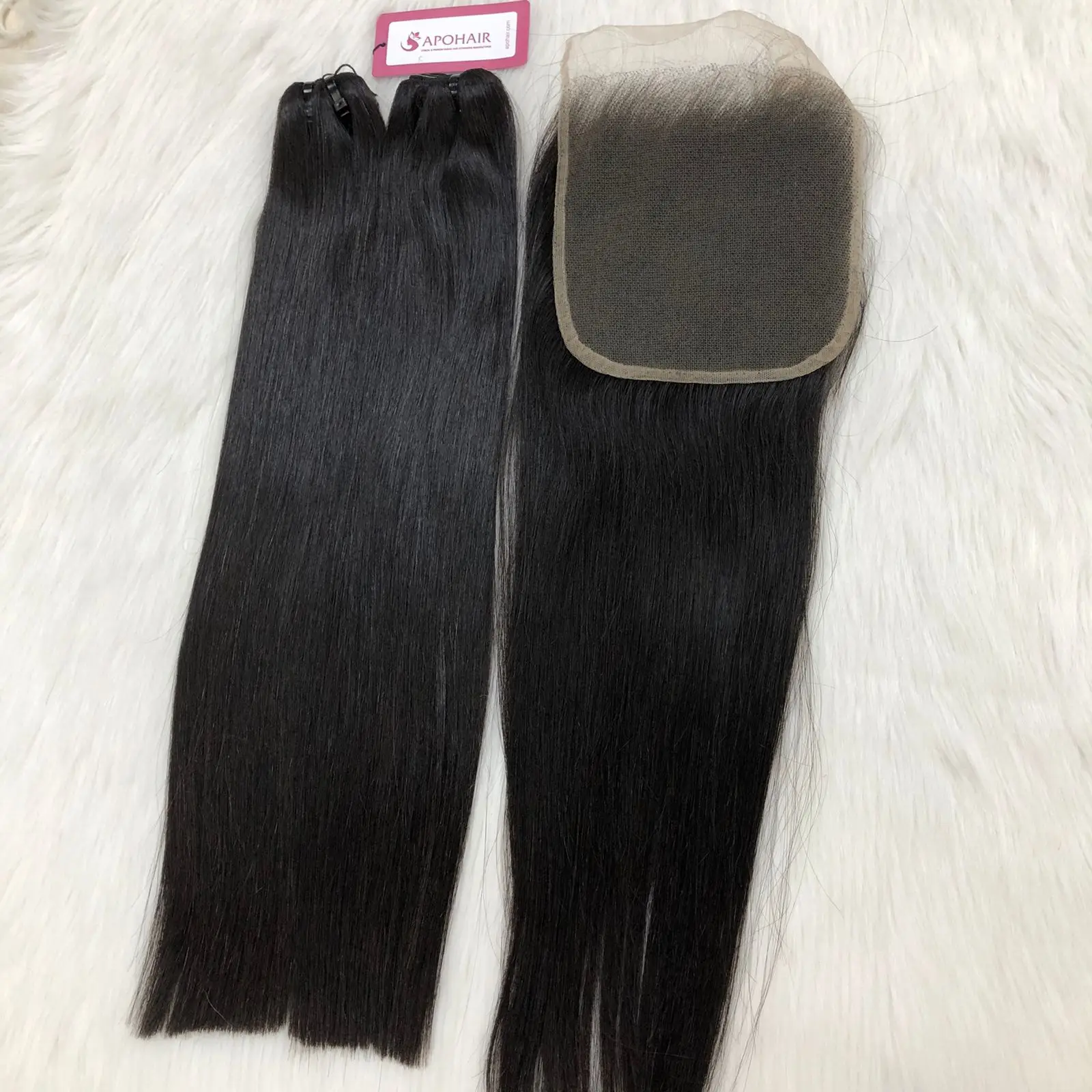 Hair Bundle With Matching Closure 4x4 Straight Black Color -  Set Make Wig Human Hair Vietnam
