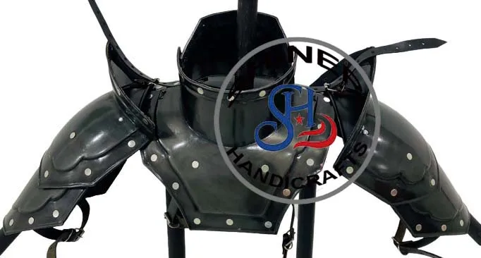 Medieval Knight Pair of Pauldrons with Gorget Sports Armor Shoulder Gorget Black Polished Costume Adult Size