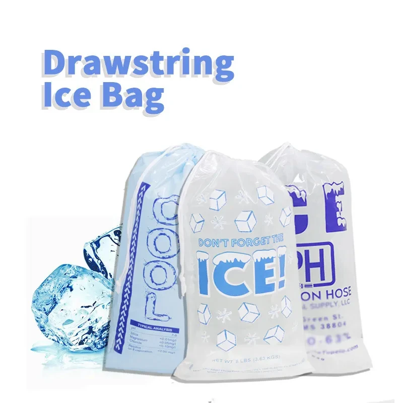custom logo high quality food grade Ice Storage DrawString bags clear poly plastic ice cubes bags