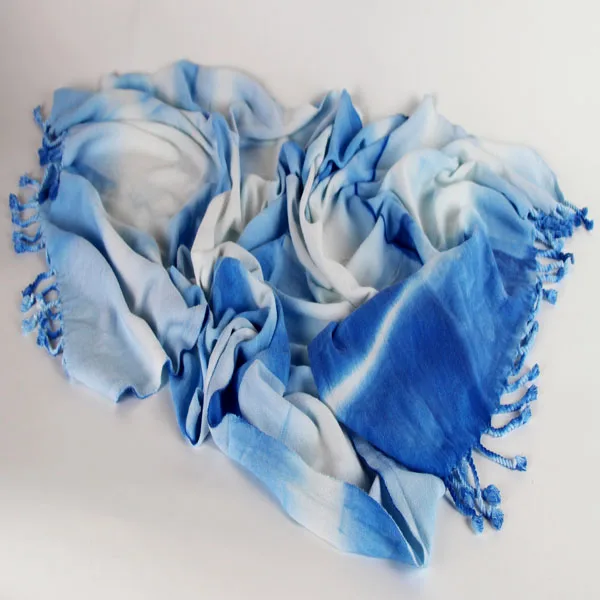 Blue and white TieDye Light Weight Cotton Shawl With Fringes very soft touching two color tone