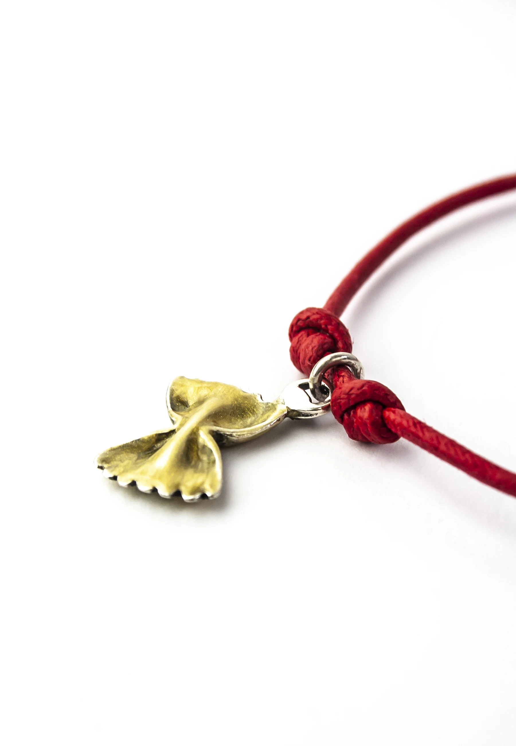 Handmade in Italy- Cotton Cord Bracelet with Farfalle Pasta Charm in Sterling Silver and Enamel-Italian-One Size Adjustable