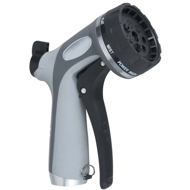 Multi-Pattern Garden Water Gun with Soft Grip Front 7-Nozzle Metal Plastic Hose Water Spray Nozzles Flow Control Feature
