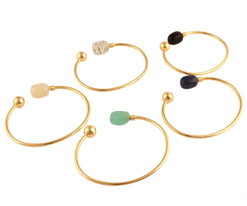 24k gold plated natural lapis lazuli adjustable open bracelet tumble shape cabochon cuff bracelet nice jewelry gift for mother