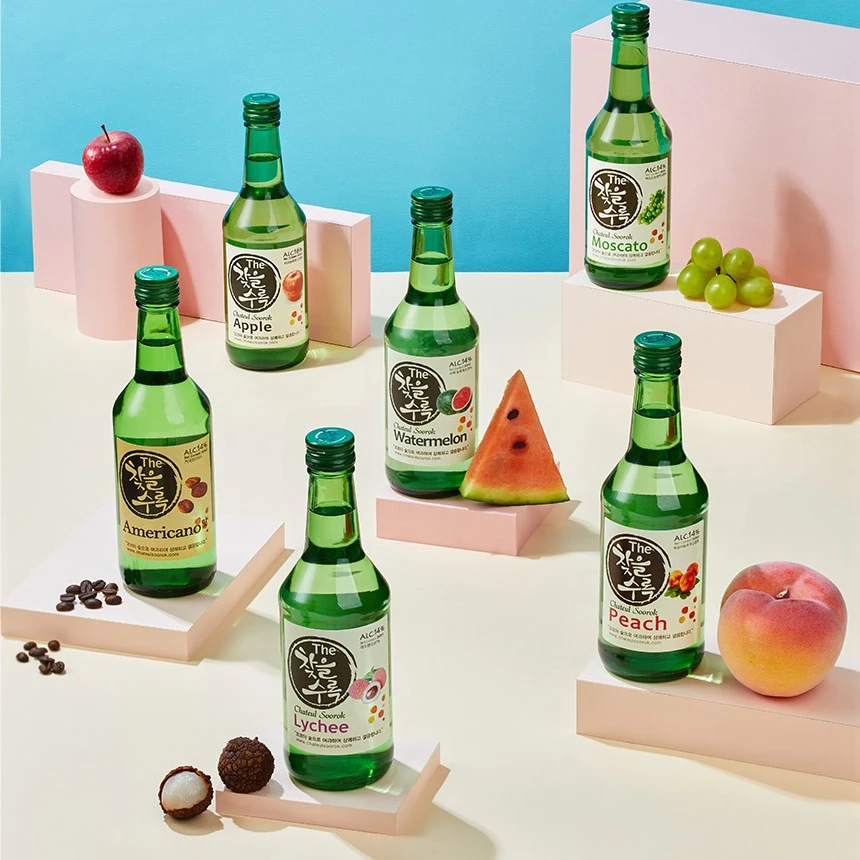 The Chateul Soorok Green Grape flavor Prime Korean SOJU Glass Bottle 360ml ABV 14%~19.3% Korean alcoholic bevarageGr
