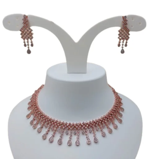 Buy Wholesale Low Price AD Necklace Set Cubic Zirconia Artificial Fancy Necklace Set For Women