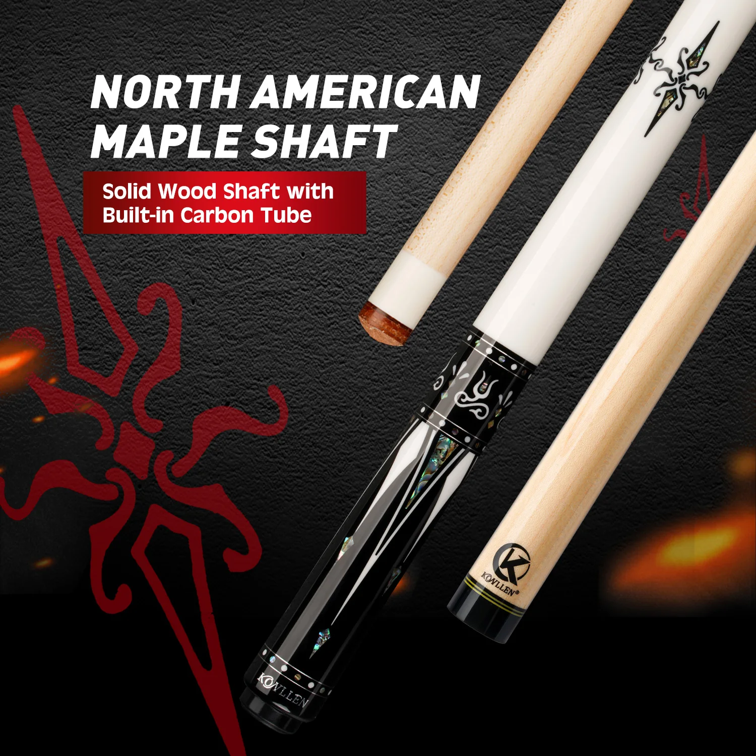 KONLLEN KL-01F White Billiards Solid Wood Technology Shaft Pool Stick 3/8*8 Radial Pin Joint with Extension Billiard Cue