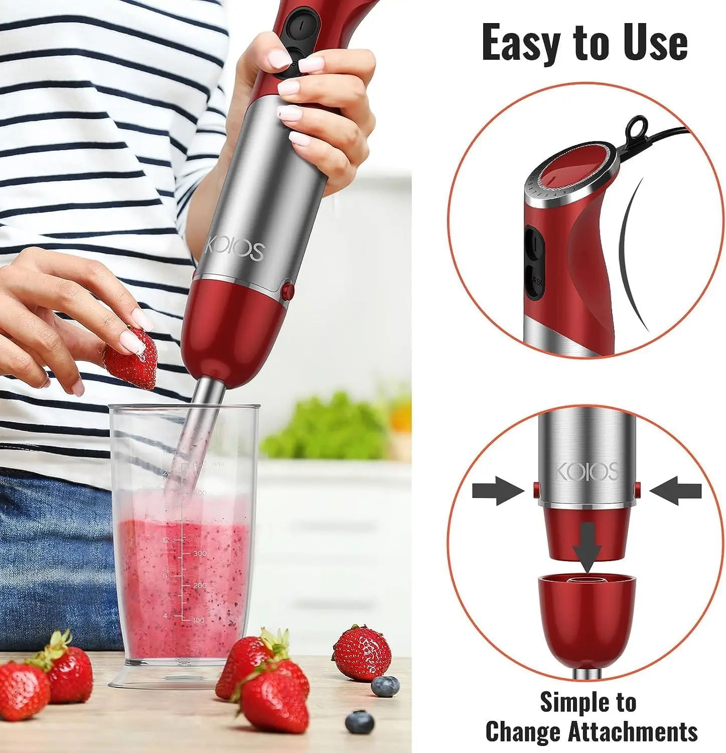Mini Electric Handheld Blender with Copper Motor Stainless Steel Blade Speed Stick Mixer for Household Use Manual Power Source