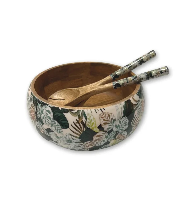 New Customized Design Mango Wood Bowl And Salad Server Spoon For Home Hotel Kitchen Table Decoration