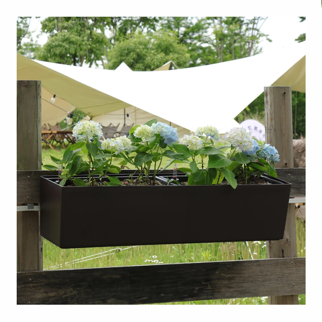 Glazed Plastic Window Planter Box Outdoor Wall-Mounted Railing Hooks for Balcony Garden Patio or Porch Flower Pot Fence Rail