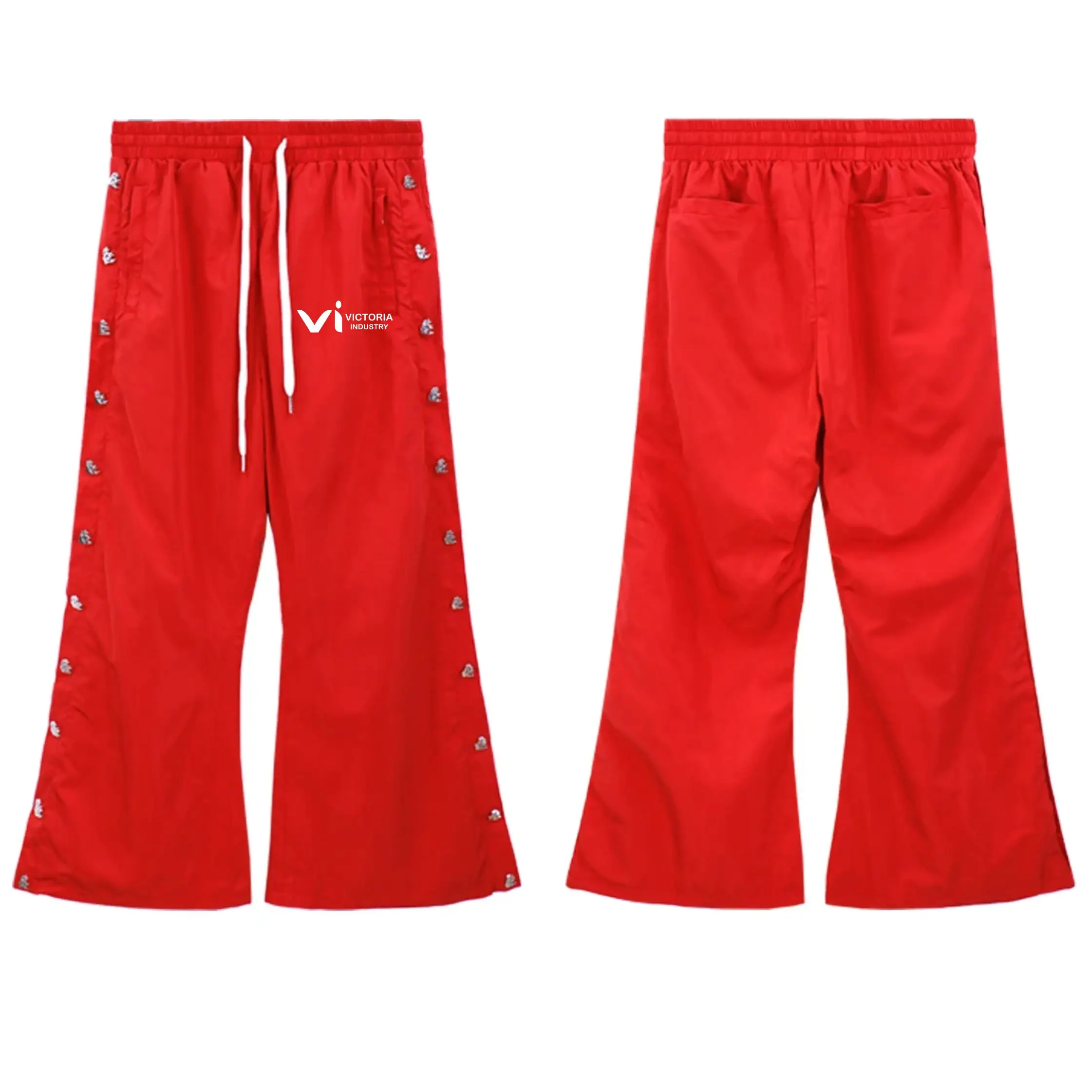 Winter Men Women Loose Buttons Windbreaker Pants Custom Screen Printed Baggy Waterproof Nylon Pants