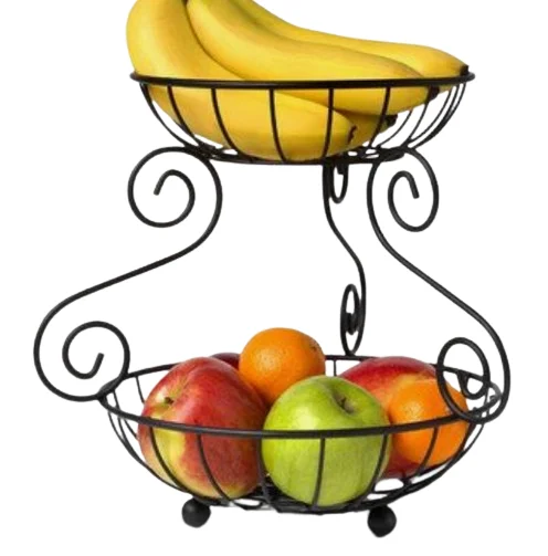 Three Tier Wired Fruit Basket Modern Black Colored Metal Wire Fruits and Vegetables Customized Design Metal Fruit Basket