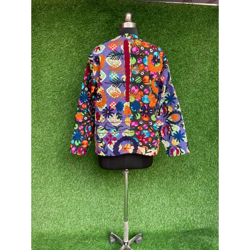Indian Cotton Vintage Quilted Kantha Jacket Uzbek Suzani Hand Embroidered Winter Coat Unisex Party Wear Jacket Handmade Gudri