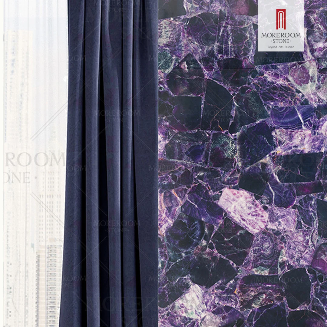 Elegant Purple Quartzite Crystal Fluorite Slab Semi Precious Quartz Slab For Wall Tile