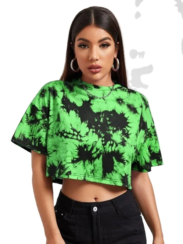 Top Quality Many Colors Women Summer Tie Dye Crop Tee Short Sleeve T Shirt Woman Tee Shirt With Your Logo
