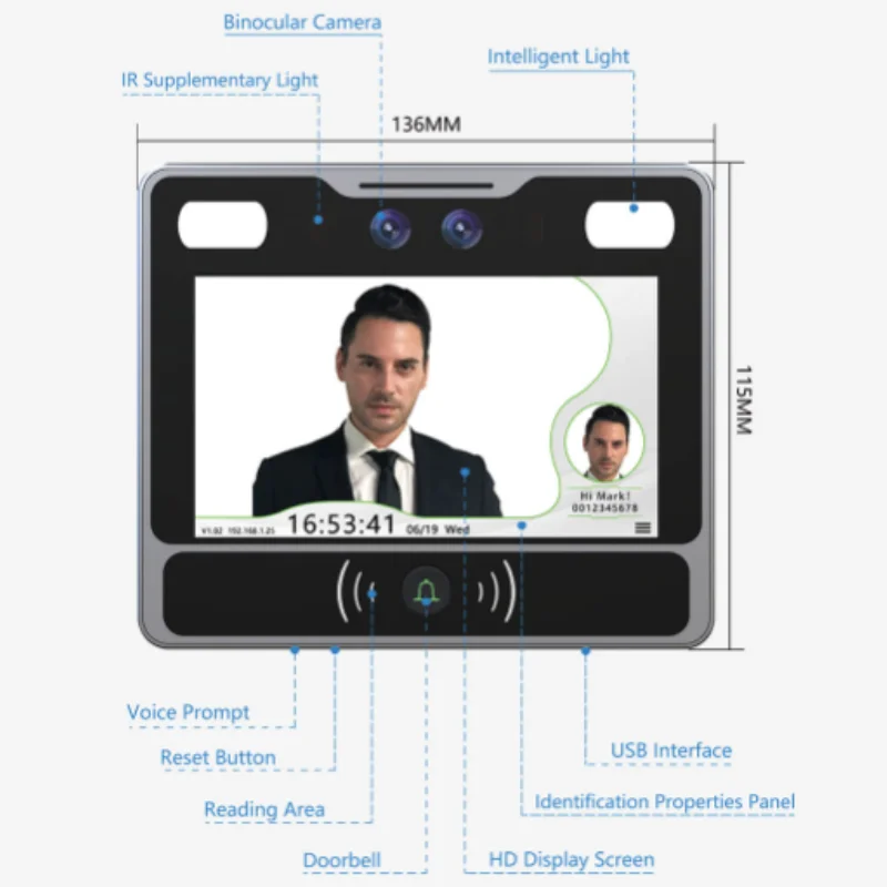 AI Cloud software 5 Inches IPS Full View HD Screen Punch Multi-Face Card RFID SDK Face Recognition Access Control System