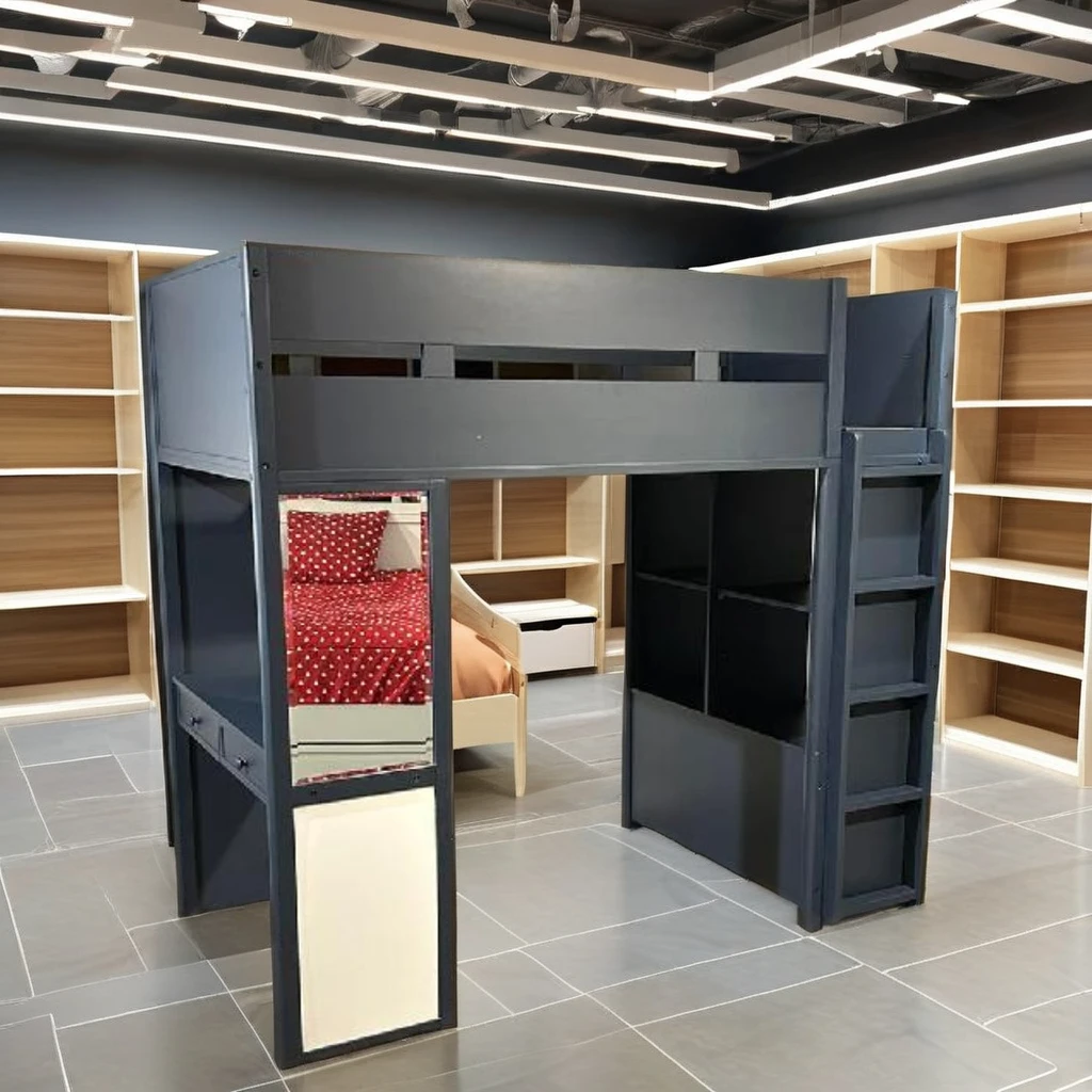 Loft Beds with stairs feature six open-concept bookshelves on the end and  manages to retain a classic look from Viet Nam