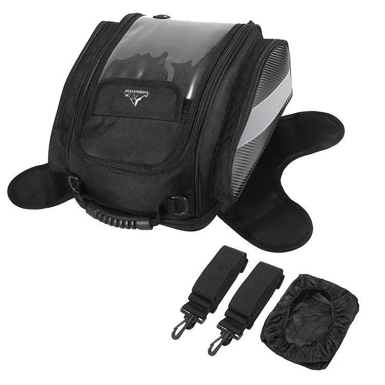 Outdoor Motorbike Fuel Saddlebag Strap Backpack with Waterproof Rain Cover RPET Recycle Motorcycle Magnetic Tank Tool Bag
