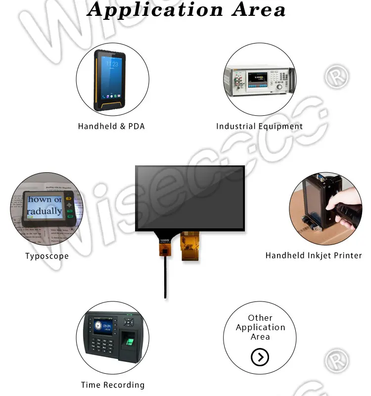 Wisecoco 7 Inch Industrial Grade Tft Lcd Panel Solution LVDS 40Pins Interface I2c Touch 1024*600 Lcd Screen Display