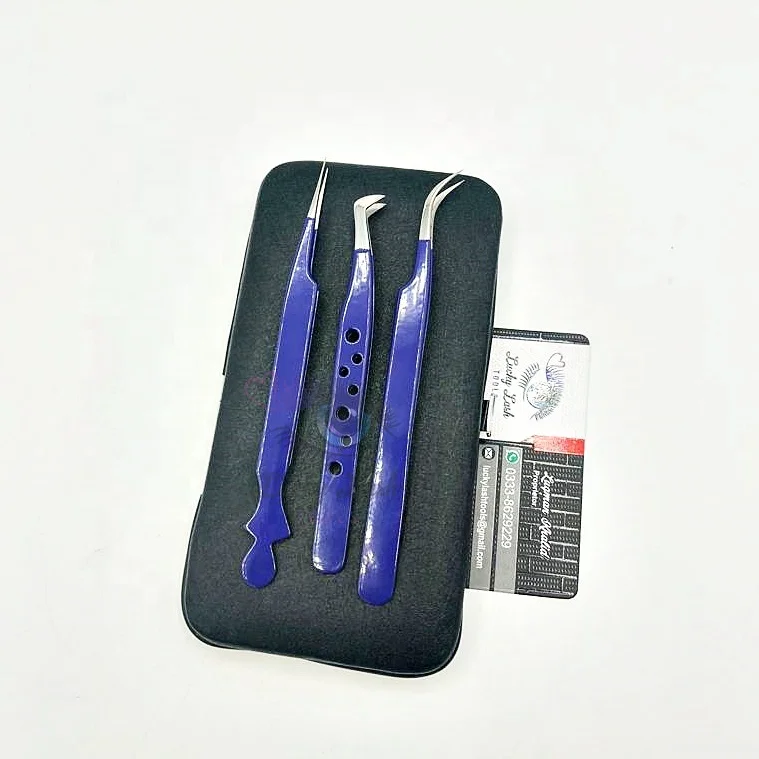 RB-Private Label latest design eyelash extension tweezer royal blue tweezers for eyelash extension false stainless steel tweezer