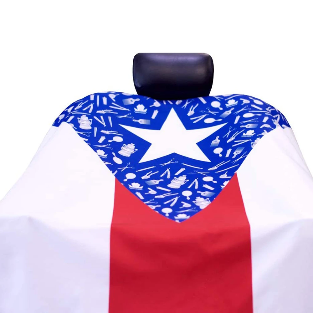 Flag Printed Barber Capes Soft and Smooth Fabric with Elastic Neckline Stainless Steel Buckle for Salon Makeup Hair Cutting