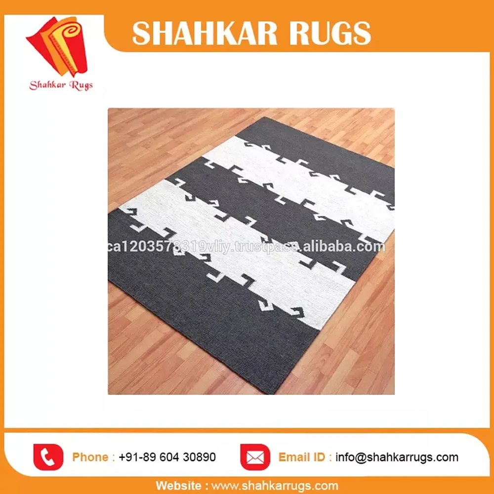 Carpet Rugs New Handmade Dhurrie Indian Flat Weave Wool Arrival Anchor Black White Classic Square Black & White / Customisable