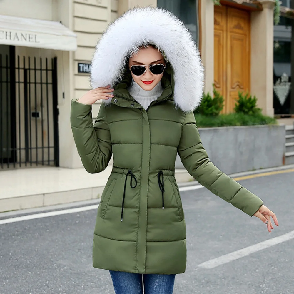 2023 New Arrivals Long Style Winter Warm Fur Collar Hood Down Cotton Parka Jacket Coat For Women And Ladies