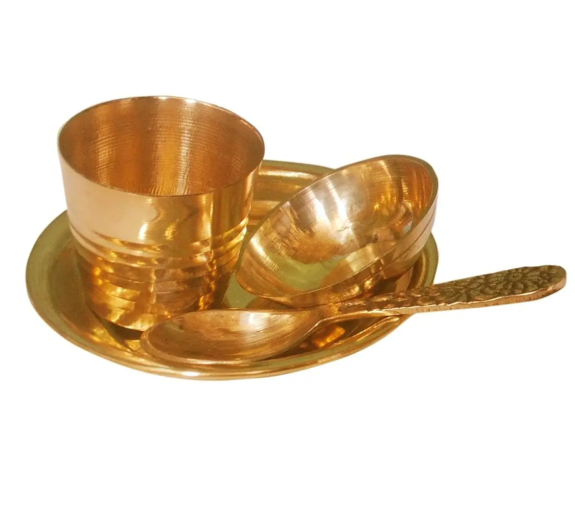 New Product Kitchen Cooking  Export High Quality Home Kitchen Brass Bartan/Bhog Thali Set for Laddu Gopal Small Gold Plated