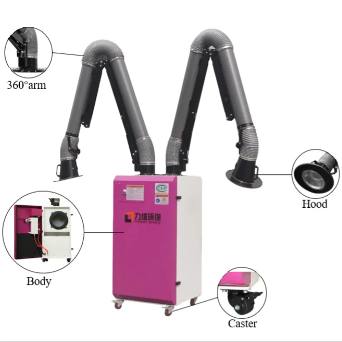 2024 Factory smoke suction machine Portable smoke absorber welding fume extractor with flexible suction arm