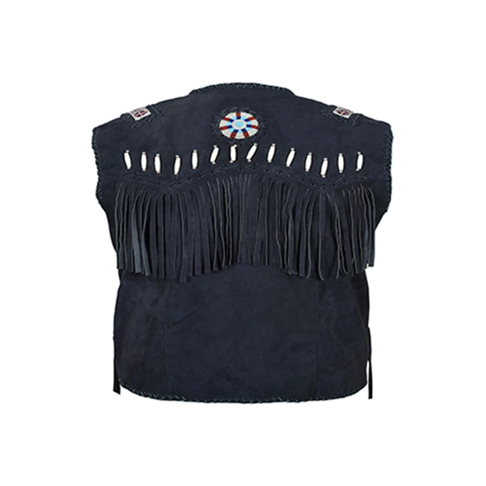 Men Cow Suede Leather Fringed & Beaded Hand Made Work American Style Indian Style Men Leather Vest