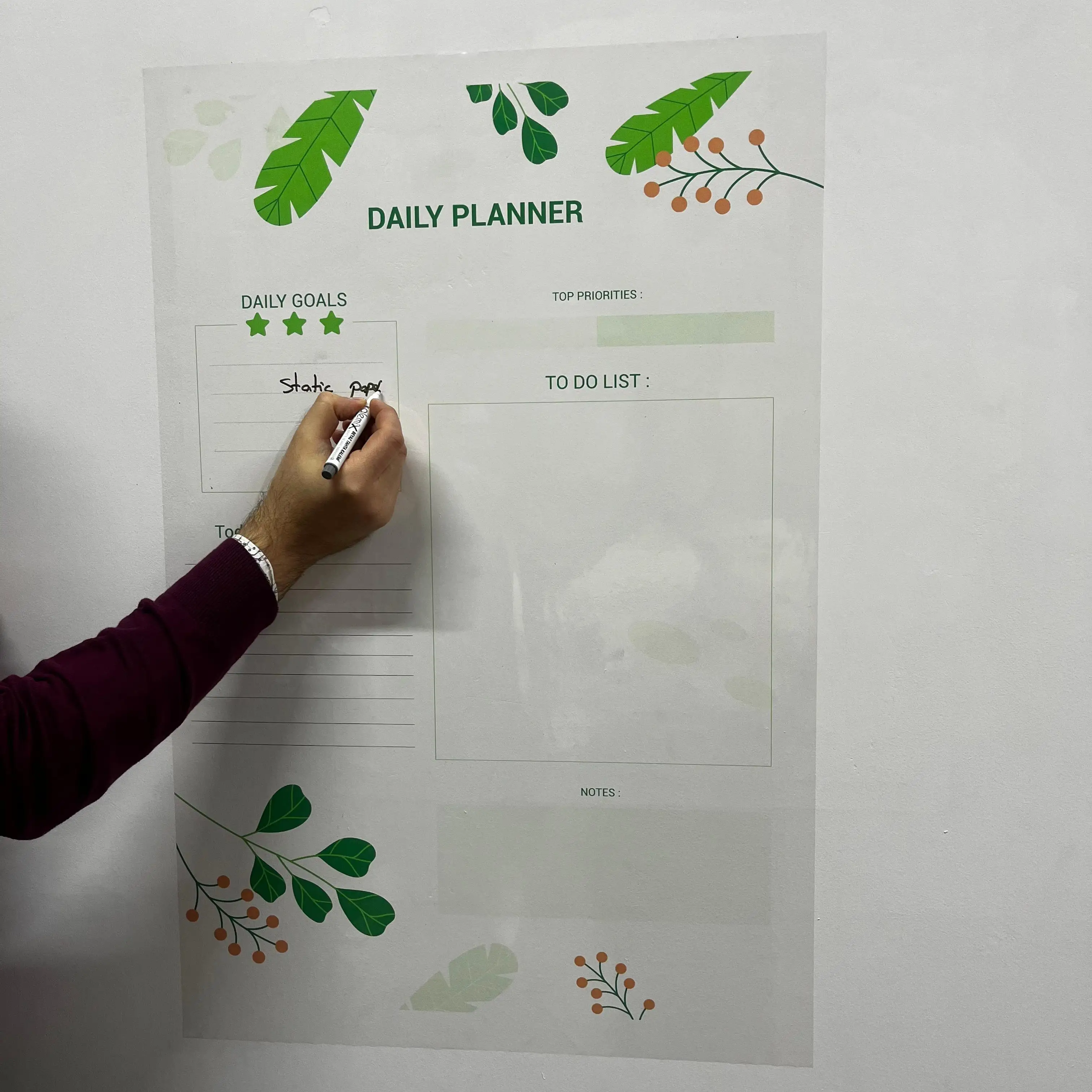 2024 Model-14 Durable Polystyrene Daily Planner Organizer Static Electricity Holding Dry-Erase Whiteboard Surface Wood Metal