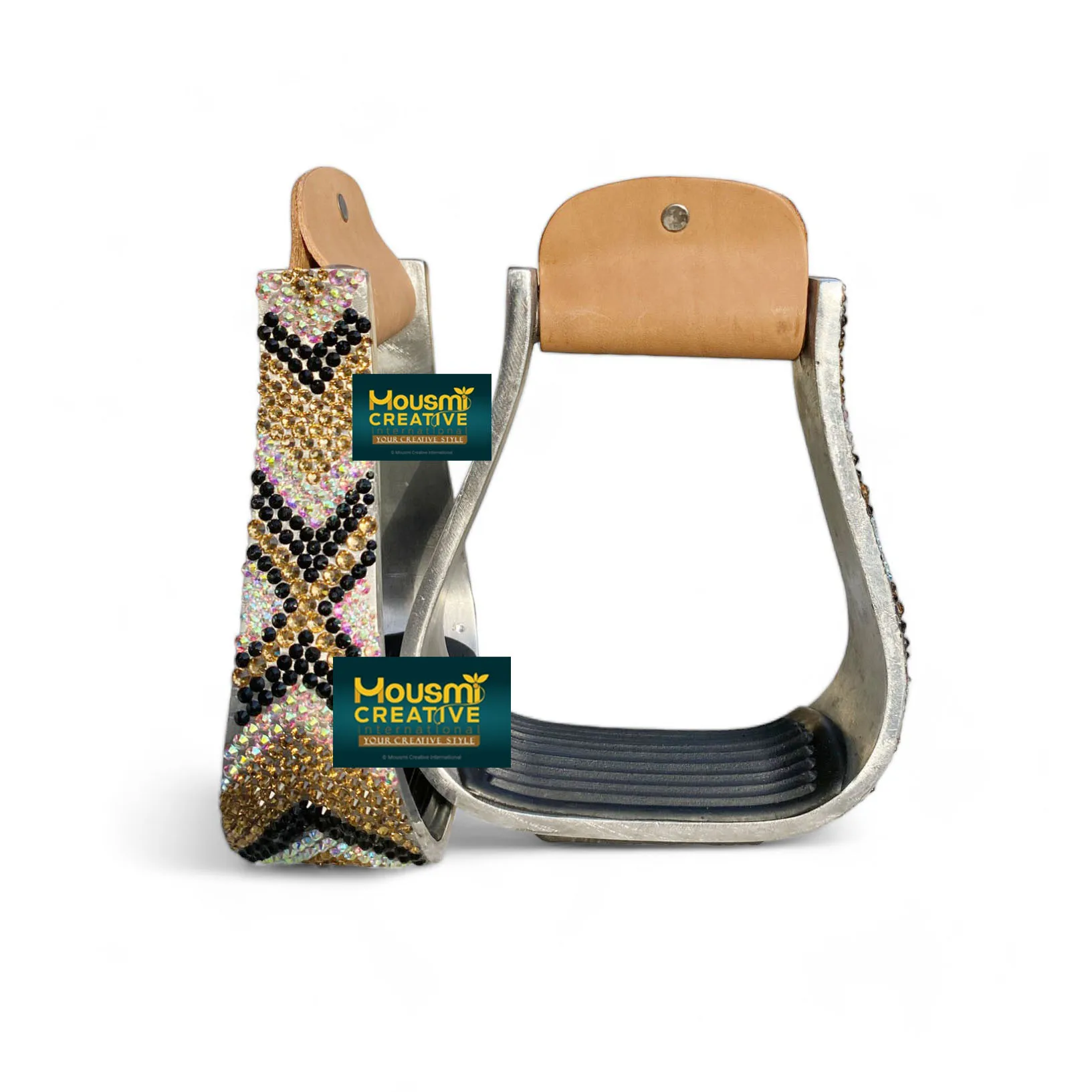 OEM Western Decorative Aluminium Barrel Horse Stirrups With Rhinestone Crystals Jewelled Attractive Western Horse Show Equipment