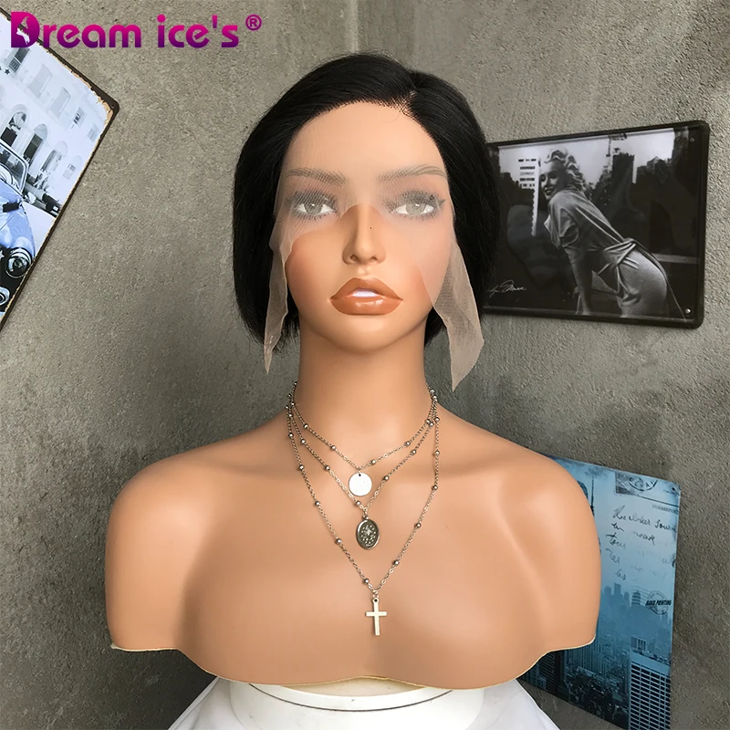 Pixie Cut Human Hair Wigs Lace Front Wigs for Black Brazilian Wholesale Short Straight Part Lace Women 13*1 L Transparent