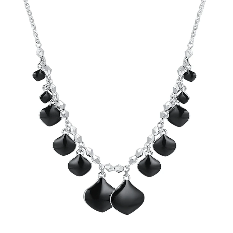 Modern Fashionable Collier Necklace Rhodium Plated Alloy Brass 925 Sterling Silver Material With Black Enamel Charms Party Jewel