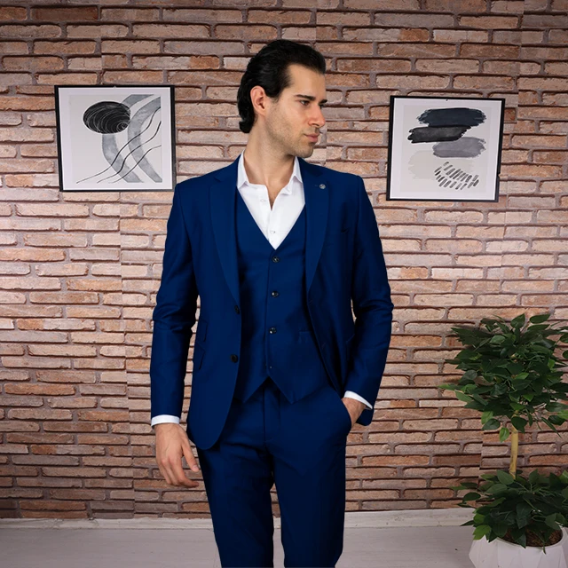 Modern Dark Blue Men Suits 3 Piece Slim Fit Wedding Groom Party Wear Coat Pant,Summer Winter Suit Formal Suit Business Set