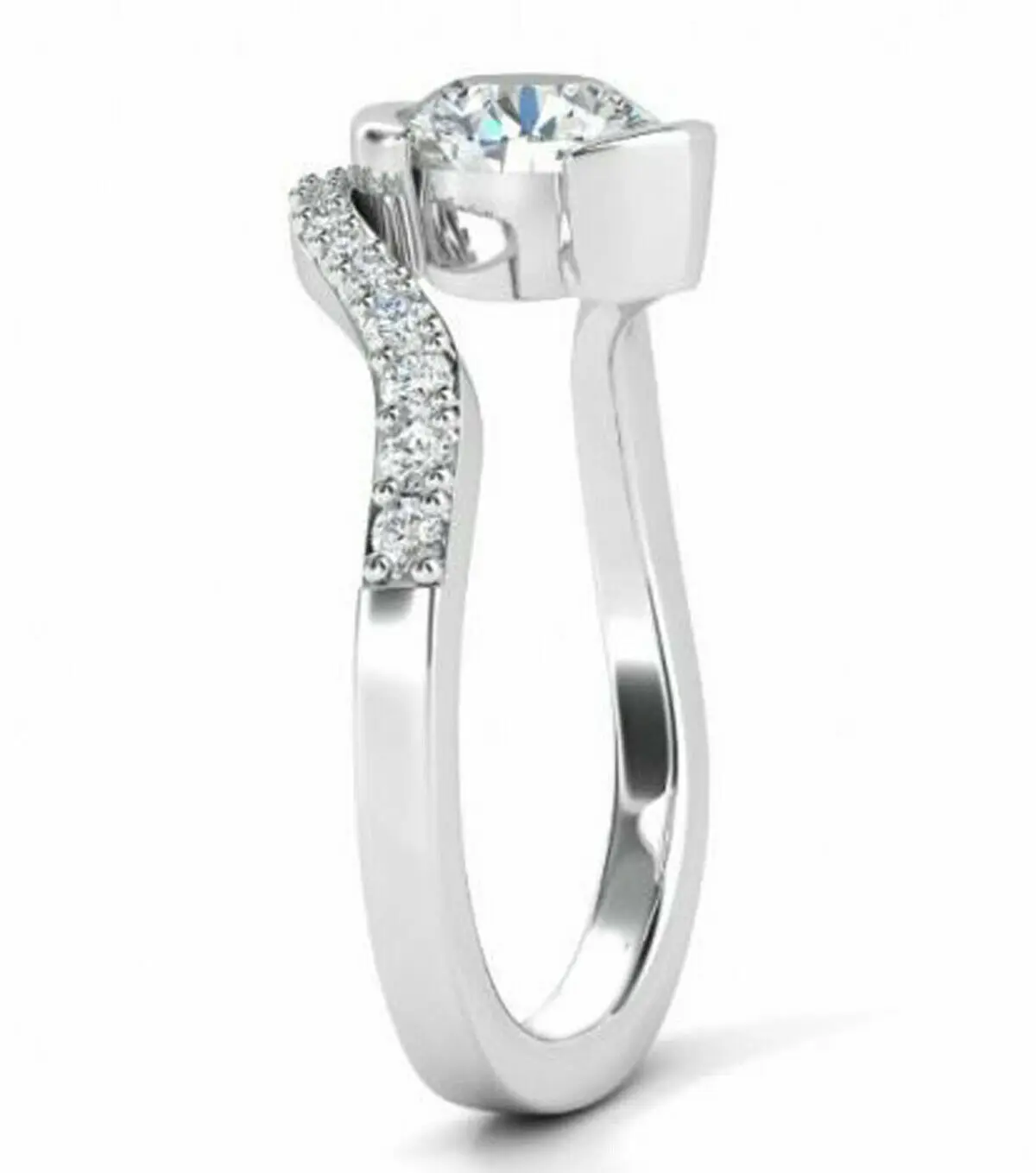 White Color Moissanite Diamond Engagement Ring 925 Silver plated Size 7.25 14k white Gold Plated
